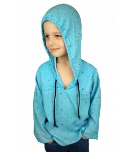Пляжна сорочка туніка для хлопчика - бавовняна з капюшоном принт 'Якоря' блакитна 92 - 104