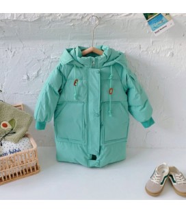 Куртка дитяча однотонна довга з капюшоном 120см Зелений (10031)