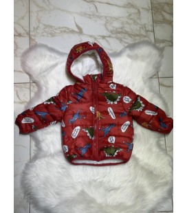 Куртка зимова з наповнювачем для хлопчика Бомбілі 80 см 12 місяців червоного кольору з принтом динозаври