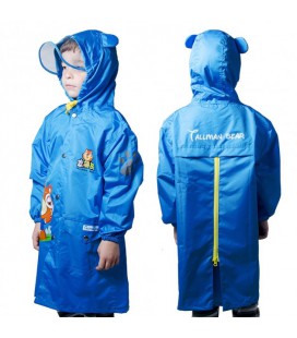 Дощовик дитячий з місцем під рюкзак, Куртка від дощу для хлопчика Minshen Ведмедика (8-10 років) Синя L