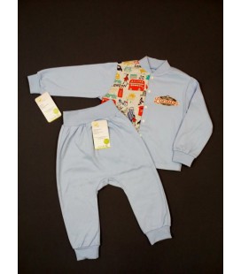 Комплект для хлопчика з інтерлока кофточка та штанці HappyTot London 80см блакитний з сірим 930н