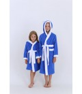 Махровий дитячий халат для хлопчика з капюшоном, 380 г/м2 синій+білий на 7 років (128 – 134 см)