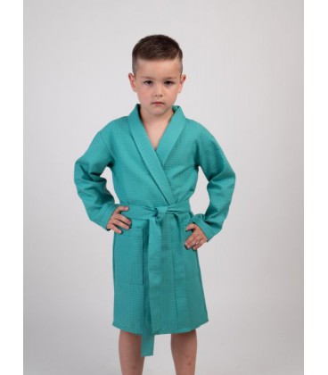 Дитячий вафельний халат Luxyart Kids Robe для хлопчиків 4-7 років 30-32 (104-125 см) 100% бавовна Зелений (LM-200)