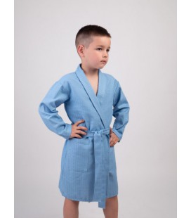 Дитячий вафельний халат Luxyart Kids Robe для хлопчиків 4-7 років 30-32 (104-125 см) 100% бавовна Синій (LM-191)