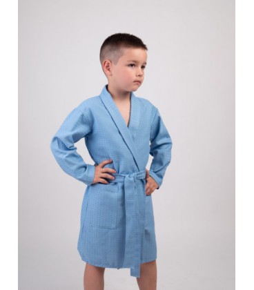 Дитячий вафельний халат Luxyart Kids Robe для хлопчиків 4-7 років 30-32 (104-125 см) 100% бавовна Синій (LM-191)