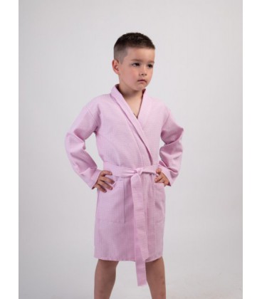 Дитячий вафельний халат Luxyart Kids Robe для хлопчиків 4-7 років 30-32 (104-125 см) 100% бавовна Рожевий (LM-189)