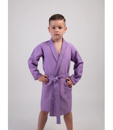 Дитячий вафельний халат Luxyart Kids Robe для хлопчиків 4-7 років 30-32 (104-125 см) 100% бавовна Бузковий (LM-194)