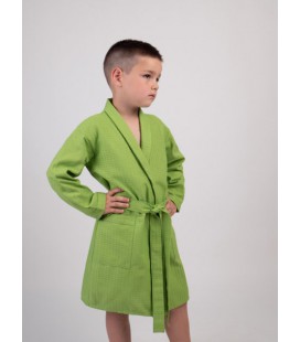 Дитячий вафельний халат Luxyart Kids Robe для хлопчиків 4-7 років 30-32 (104-125 см) 100% бавовна Зелений (LM-196)