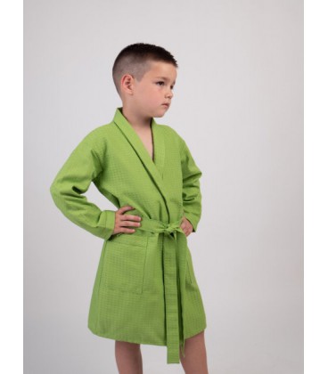 Дитячий вафельний халат Luxyart Kids Robe для хлопчиків 4-7 років 30-32 (104-125 см) 100% бавовна Зелений (LM-196)