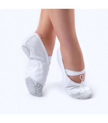 Балетки танцювальні Dance&Sport 011 з нашитою шкірою на носку і шкіряною підошвою 32 Білі
