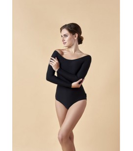 Жіночий купальник для художньої гімнастики та танців з довгим рукавом STEPHANIA мікрополіамід 152см чорний (LSL80Rx)