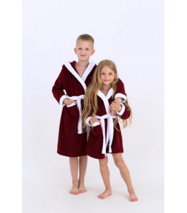 Махровий дитячий халат з капюшоном, 380 г/м2, бордовий+білий на 7 років 128 – 134 см