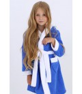 Махровий дитячий халат з капюшоном, 380 г/м2 синій+білий на 5 років (116 – 122 см)