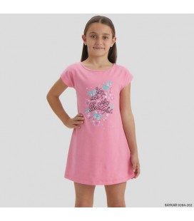 Дитяча ночнушка Baykar нічна сорочка сорчка для дівчинки з метеликами бавовна і еластан р 5 110 - 116 см рожева 9284-202