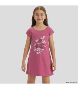 Дитяча ночнушка Baykar нічна сорочка сорчка для дівчинки з метеликами бавовна і еластан р 6 116 - 122 см бордова 9284-130