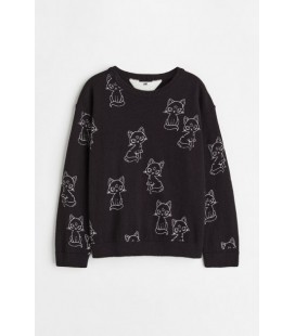 Джемпер чорний принт котиків H&M 134-140см (40001072)