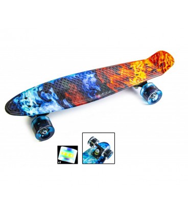 Пенні борд скейт Penny Board Fire and Ice 22' ABEC-7 зі колесами, що світяться.