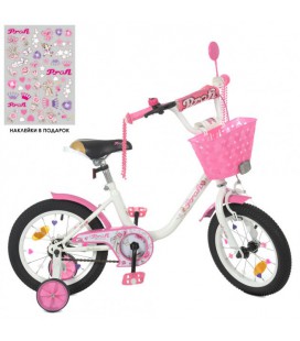 Велосипед дитячий PROF1 14' Y1485-1K Ballerina, SKD75, біло-рожевий