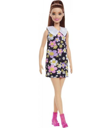 Лялька Барбі Модна брюнетка у сукні з квітами Barbie Fashionistas Doll 187 HBV19