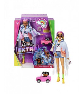 Лялька Barbie Extra Doll 5 in Long-Fringe Denim Jacket with Pet Puppy Барби Экстра 5.