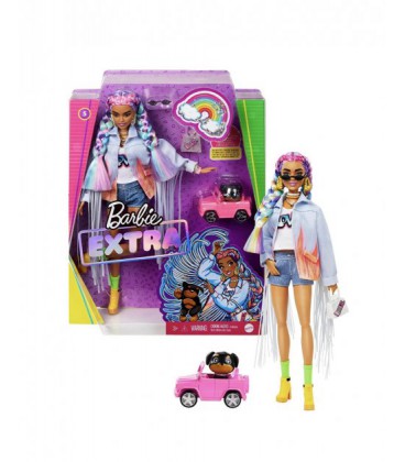 Лялька Barbie Extra Doll 5 in Long-Fringe Denim Jacket with Pet Puppy Барби Экстра 5.