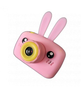 Дитяча цифрова фото та відеокамера з силіконовим чохлом з вушками Рожева