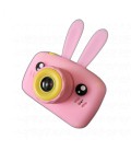 Дитяча цифрова фото та відеокамера з силіконовим чохлом з вушками Рожева