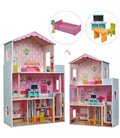 Дитяча дерев'яна іграшка Ляльковий триповерховий будиночок з меблями MD 2579