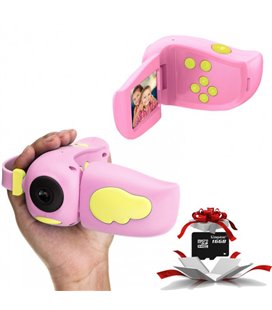 Детская цифровая мини видеокамера Smart Kids Video Camera HD DV-A100 с 2' дисплеем играми и творческой студией Розовая+ карта mi