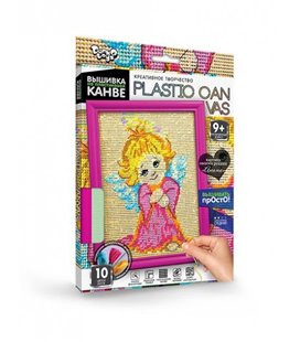 Вишивка на пластиковій канві з багетною рамкою Danko Toys Plastic Canvas: Ангел PC-01-05