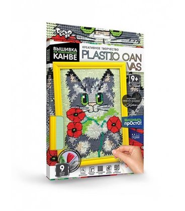 Вишивка на пластиковій канві з багетною рамкою Danko Toys Plastic Canvas: Кошеня PC-01-02