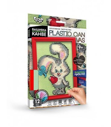 Вишивка на пластиковій канві із багетною рамкою Danko Toys Plastic Canvas: Кролик PC-01-07