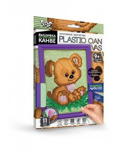 Вишивка на пластиковій канві з багетною рамкою Danko Toys Plastic Canvas: Мішутка PC-01-06