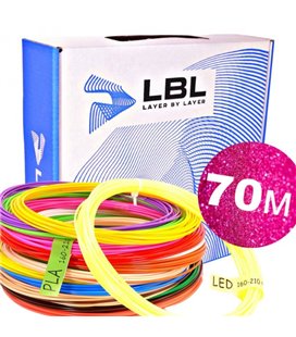Набір Еко пластика PLA LBL (70 метрів) для 3D-ручки 1.75 мм (12 кольорів по 5м і 10м світиться)
