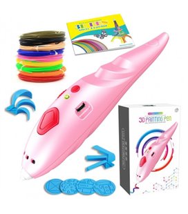 3D ручка з акумулятором Constract Toys 9902 для об'ємного малювання пластиком + трафарети і 15м пластику Рожевий