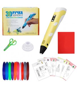 3D-ручка з дисплеєм 3D Pen 2 з комплектом пластику 60 м., набором трафаретів, дощечкою та ножицями Жовта (mn-1219)