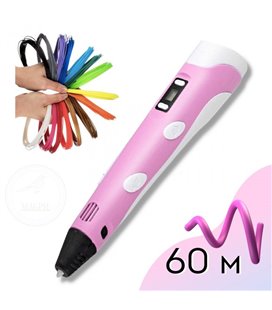 3D-ручка для малювання 3D Pen 2 і 60 метрів різнобарвного пластику Рожева