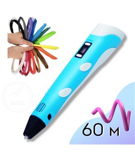 3D-ручка для малювання 3D Pen 2 і 60 метрів різнобарвного пластику Блакитна