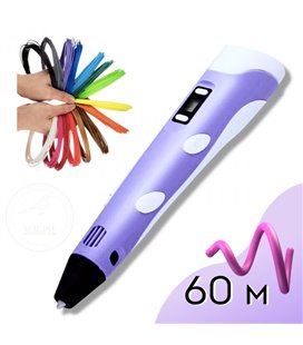 3D-ручка для малювання 3D Pen 2 і 60 метрів різнобарвного пластику Фіолетова (ft-1360)