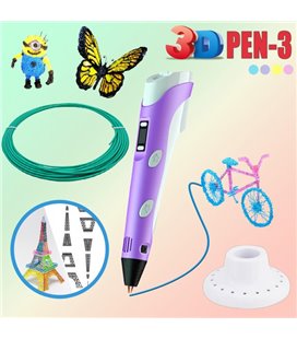 3D ручка з LCD дисплеєм і комплектом еко пластику для малювання 3DPen Hot Draw 3 Violet