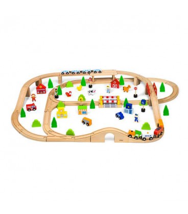 Дерев'яна залізниця Viga Toys 90 ел. (SKU-50998) 48 x 9 x 42 см