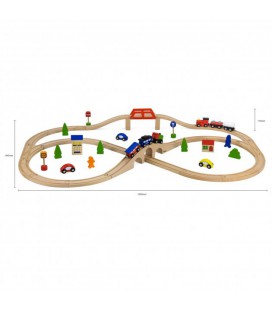 Дерев'яна дитяча залізниця Viga Toys конструктор для дітей від 3-х років з поїздом та рейками 49 елементів